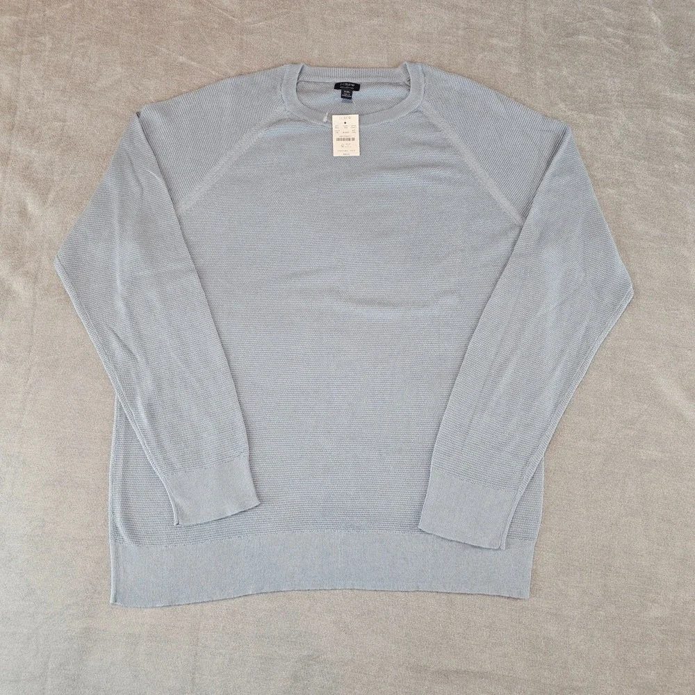 J.Crew Crewneck Sweater Men's XXL Light Blue 100% Cotton Textured Raglan CD617